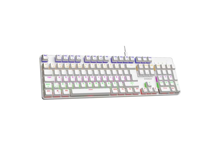 Everest KB-MK1 Lumos Beyaz USB Rainbow Aydınlatmalı Blue Switch Full Anti-Ghosting Mekanik Gaming Oyuncu Klavye