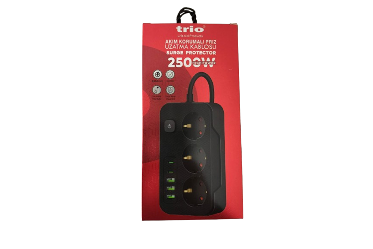 TRİO TR3439 3 LÜ (3*USB+2*TYPE-C) 2500W 2MT AKIM KORUMALI PRİZ