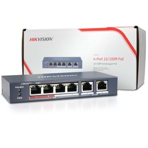 Hikvision DS-3E0106P-E/M 4 Port 10/100 + 2 Port 10/100 Uplink 35W POE Metal Kasa Switch