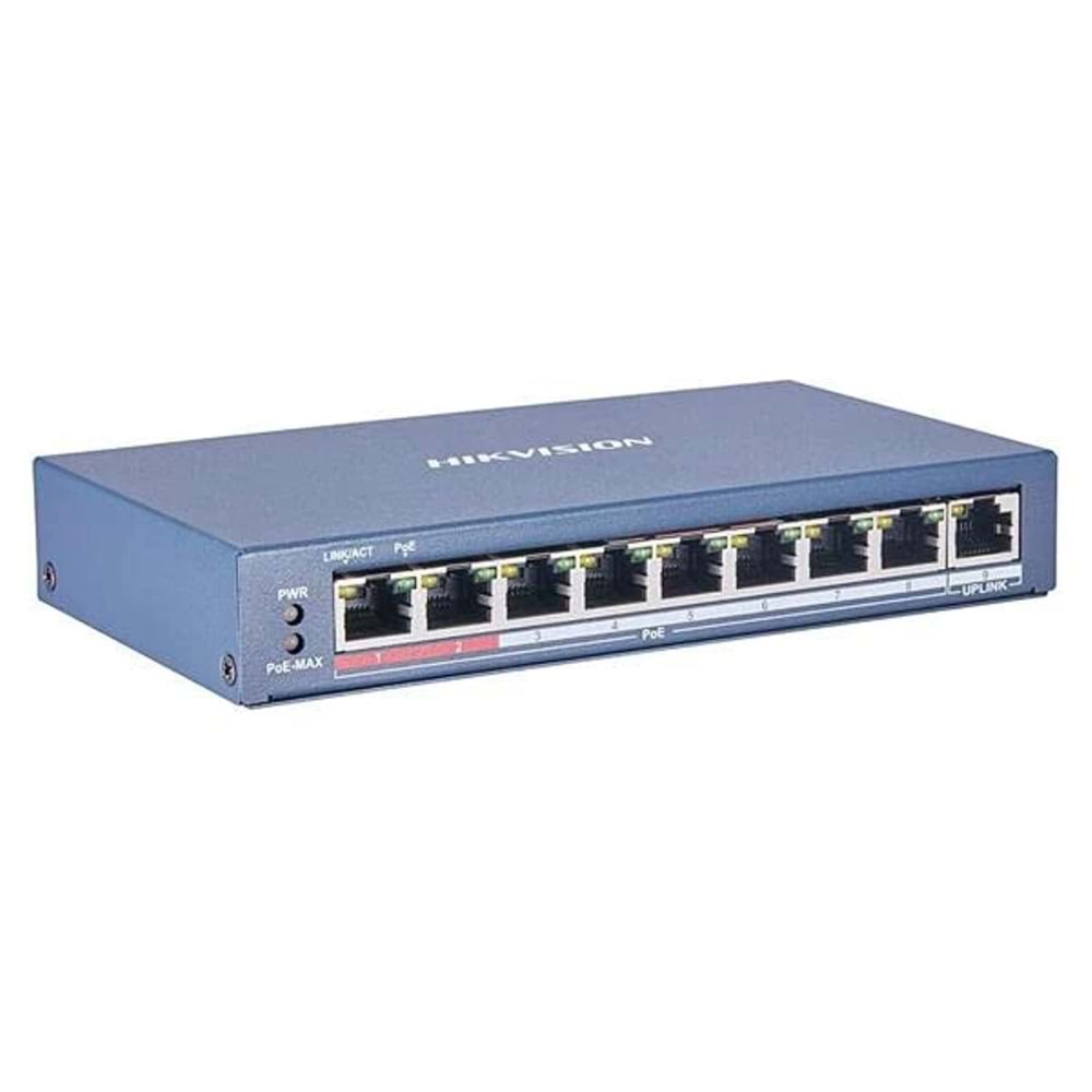 Hikvision DS-3E0310P-E/M 8 Port 10/100 + 2 Port Gigabit Uplink 60W POE Metal Kasa Switch