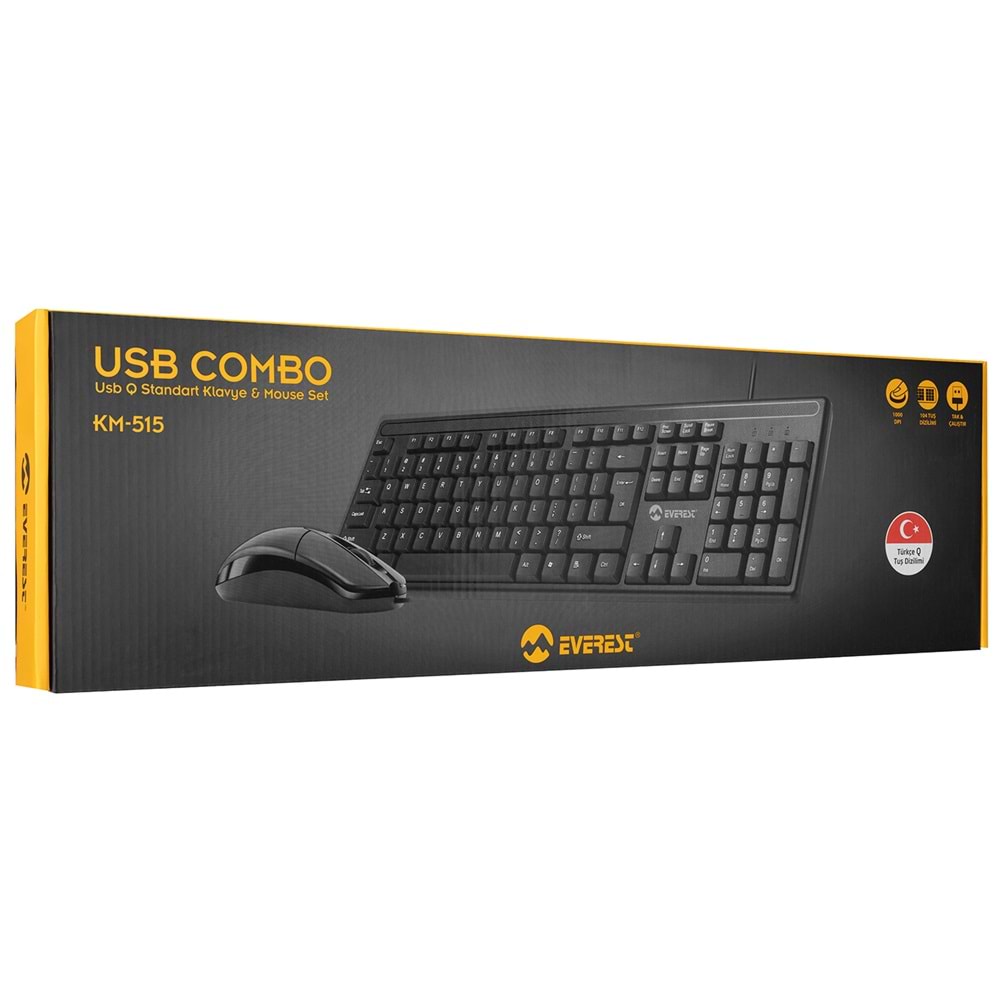 EVEREST KM-515 SİYAH USB COMBO Q STANDART KLAVYE+MOUSE SET