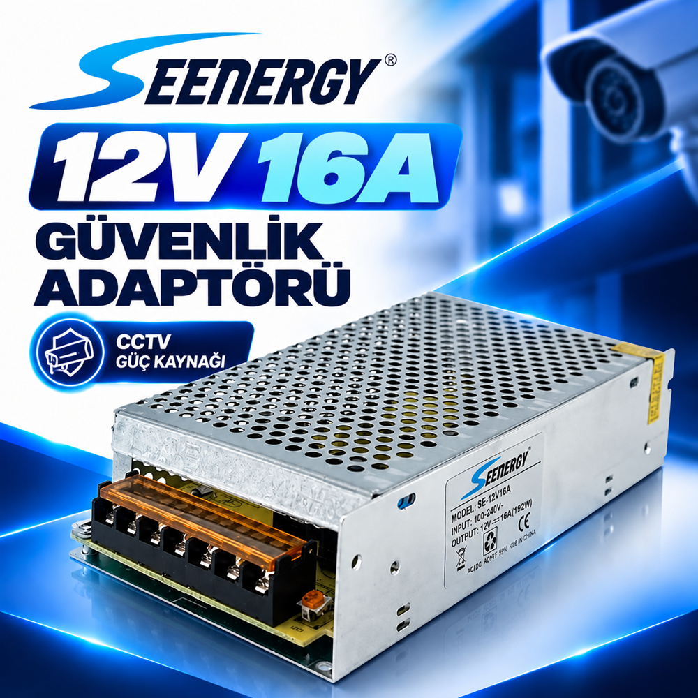 SEENERGY SE-12V 16A GÜVENLİK ADAPTÖR (METAL)
