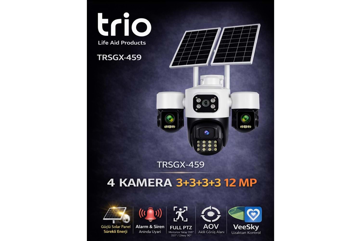 TRIO TR-SGX459 4 LENS 12mp AOV 4G-LTE PTZ 5V 2A SOLAR KAMERA TA18