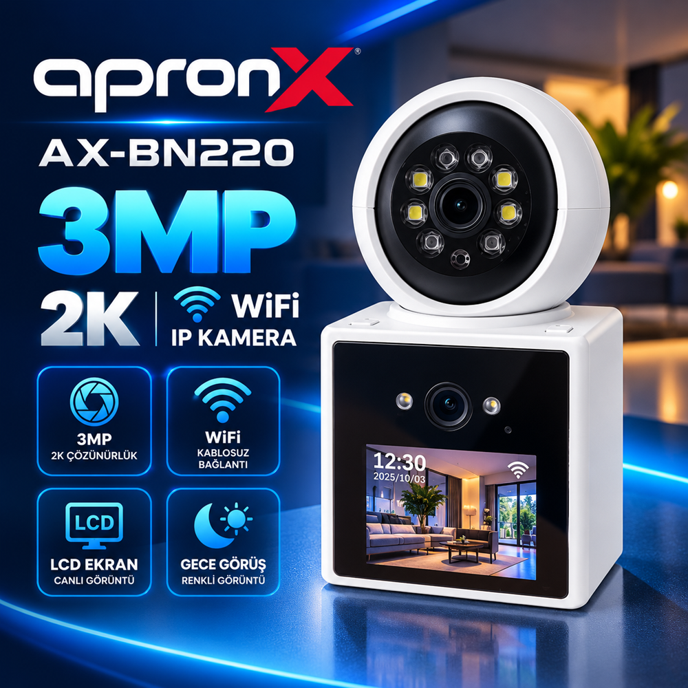 APRONX AX-BN220 3MP 2K 2.8* LCD WİFİ IP KAMERA